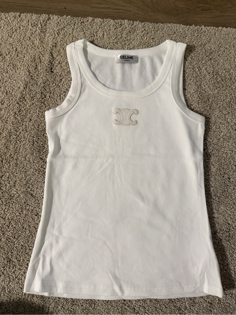 Celine White Tank Top with Embroidered Logo - Picture 2 of 5